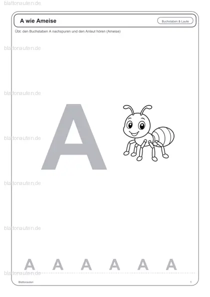 Nachspurblatt: A wie Ameise (4–5 Jahre)